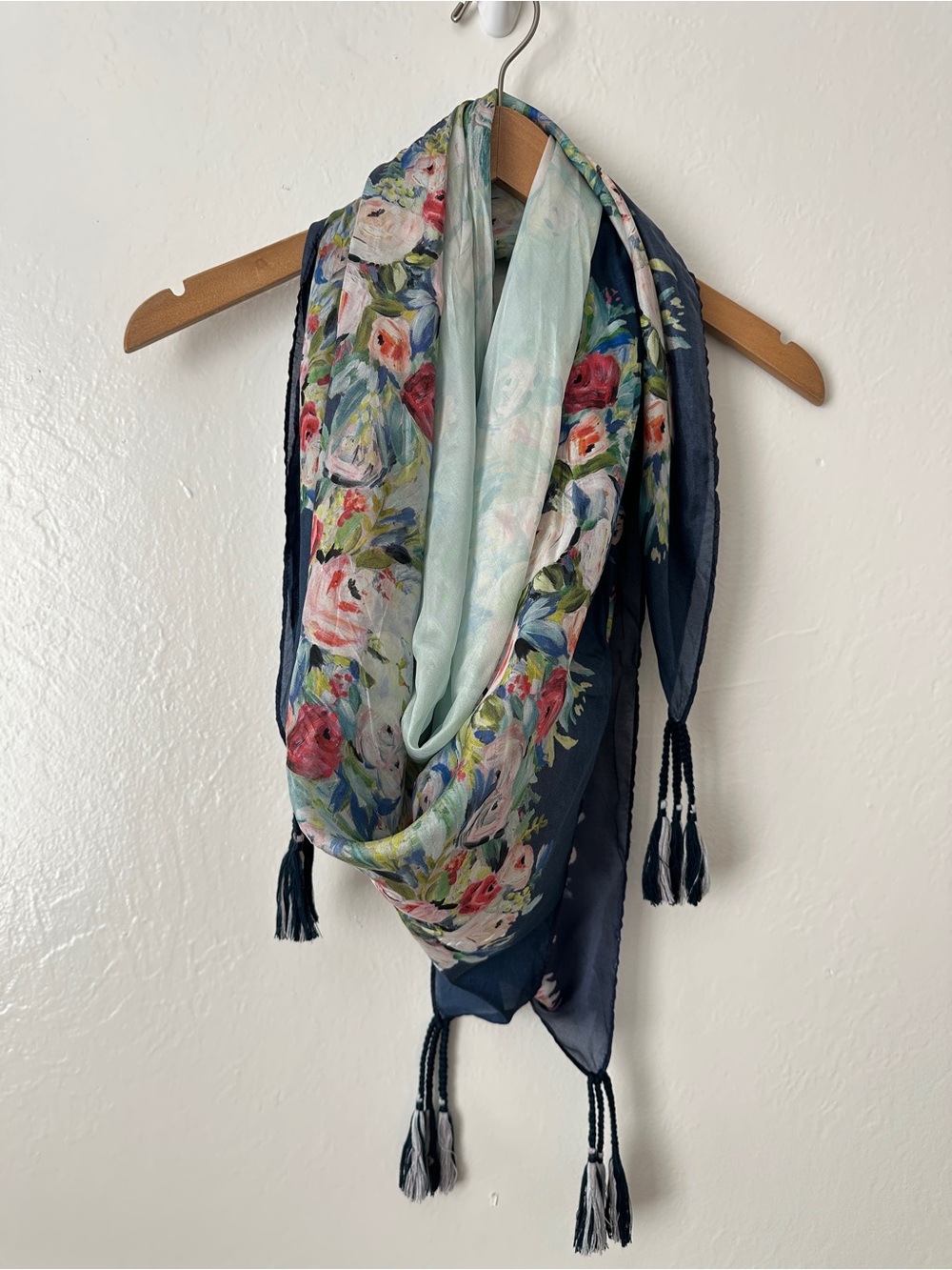 Johnny Was Silk Floral Tassel Scarf